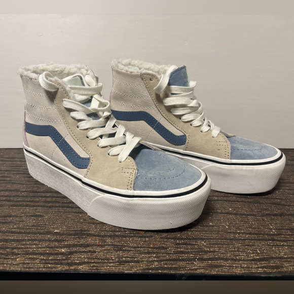 Vans High-Top Platform Sneakers - Blue and Tan Size 6 - Picture 1 of 5